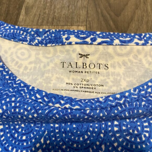Talbots Petites Blue Tee Shirt Geometric Size 2Xp Short Sleeve - Picture 2 of 6